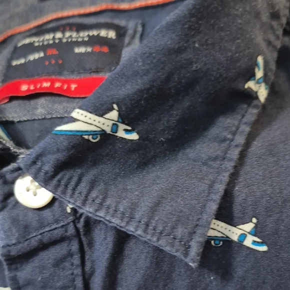 Denim & Flower Short Sleeve XL Airplane Print Blue Casual Button Down Shirt Mens - Picture 13 of 13